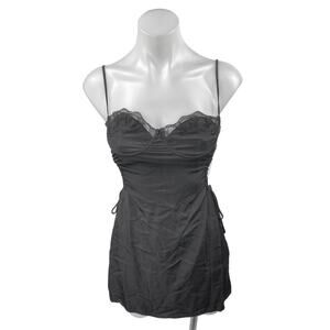 Princess Polly Black Lace Trim Ruched Cutout Sleeveless Cami Mini Tank Dress 2